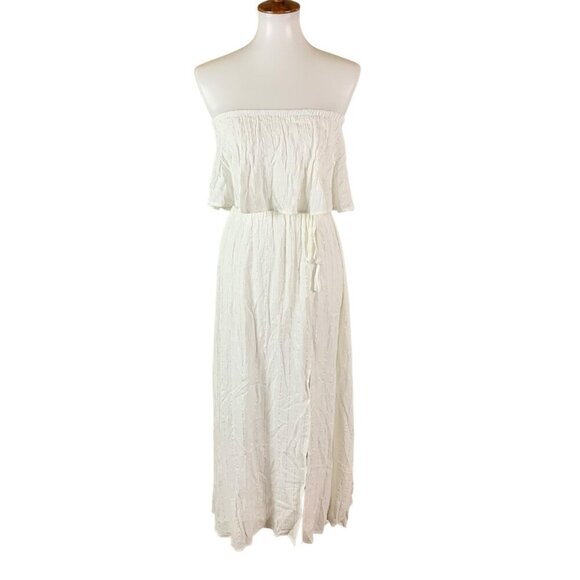 Lulus White Strapless Maxi Dress Metallic Thread Drawstring Waist XS - Picture 1 of 8